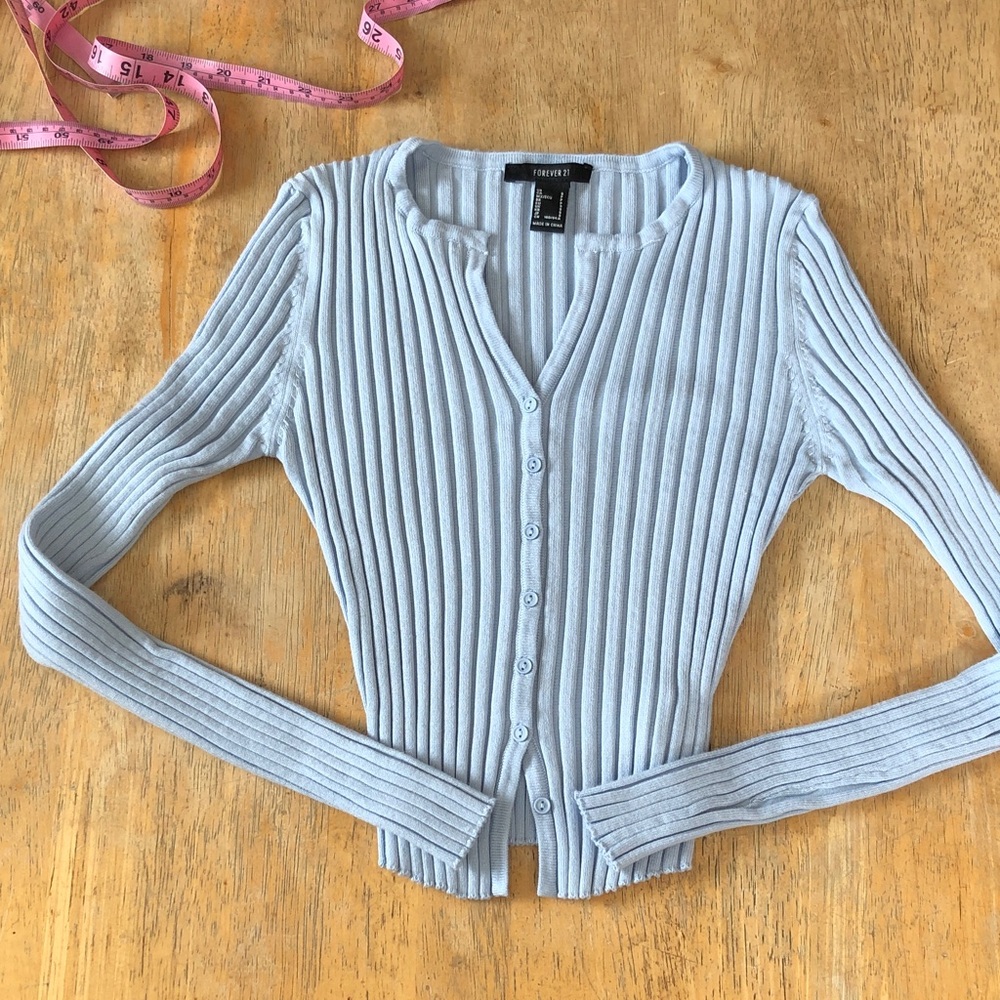 Forever 21 light blue ribbed cardigan sweater